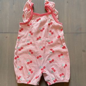 Rococo Cherry Print Pink Striped Baby One Piece